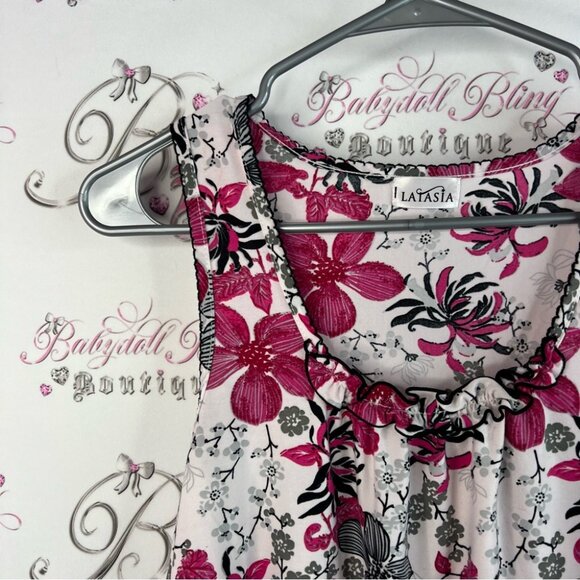 Laiasia tank top ruffle detail Floral Sleeveless Top in Pink black white Gray - Picture 4 of 11